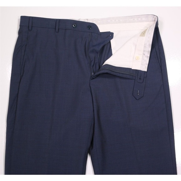 Zanella Todd Blue Checkered Flat Front Wool Dress Pants Trousers 40x27 - Picture 5 of 7